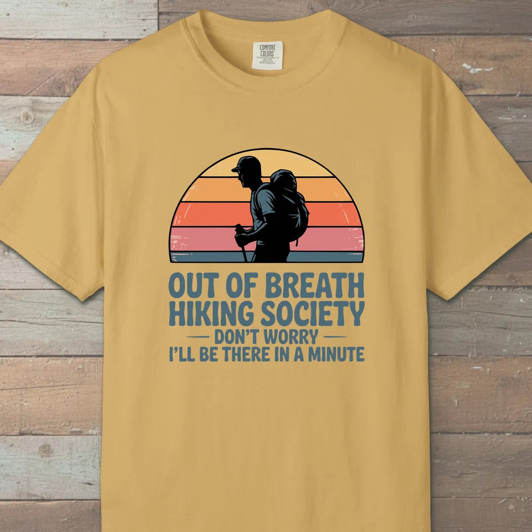 Out Of Breath Hiking Society Sunset T-Shirt Mustard Outdoor Nature Tee