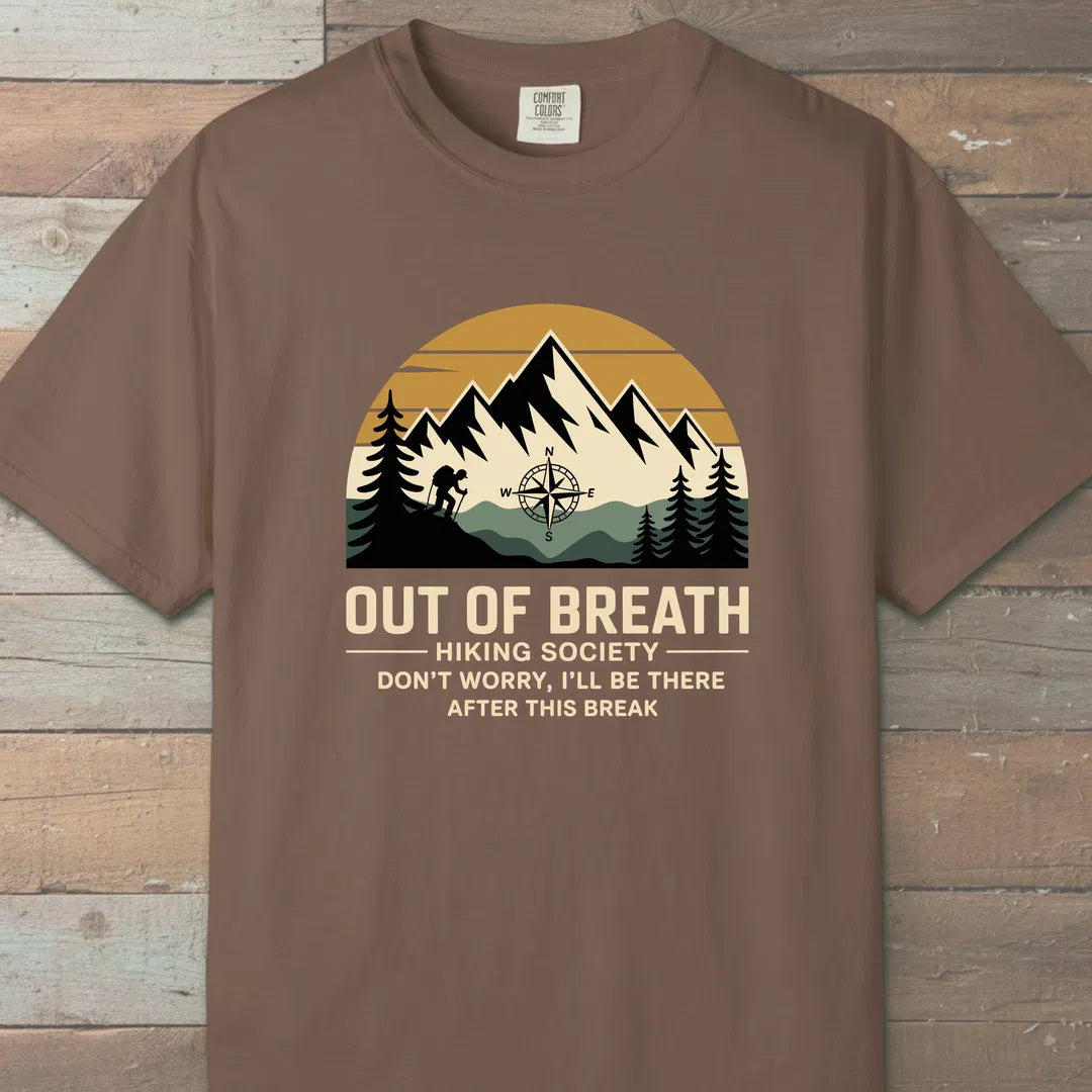 Out Of Breath Hiking Society Mountain T-Shirt Espresso Outdoor Nature Tee