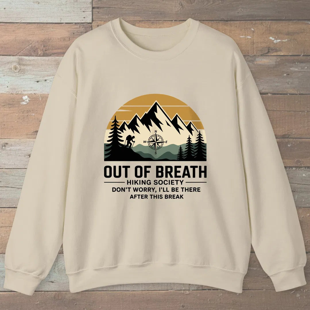 Out Of Breath Hiking Society Mountain Sweatshirt Sand Outdoor Nature Tee