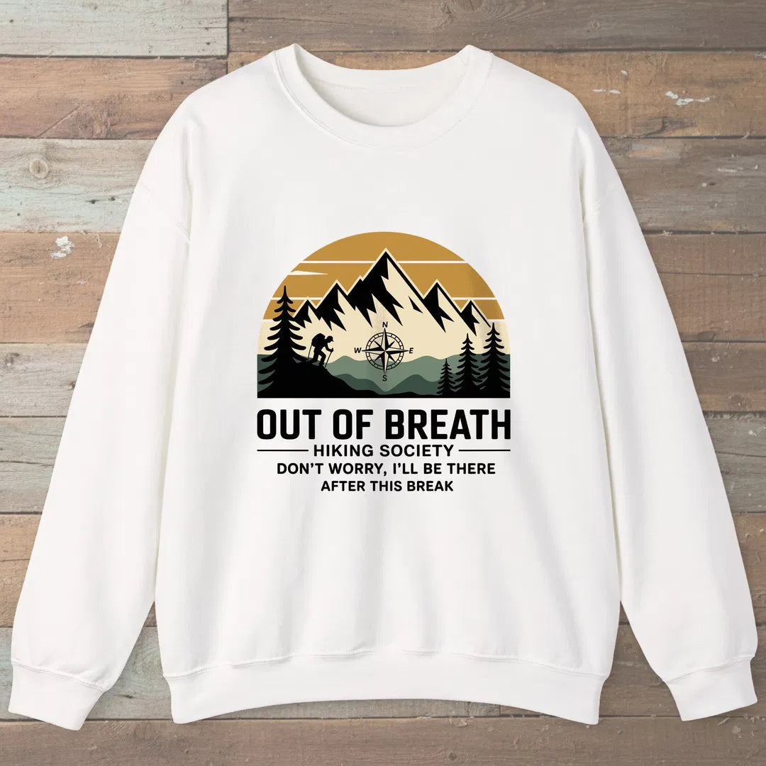 Out Of Breath Hiking Society Mountain Sweatshirt White Outdoor Nature Tee