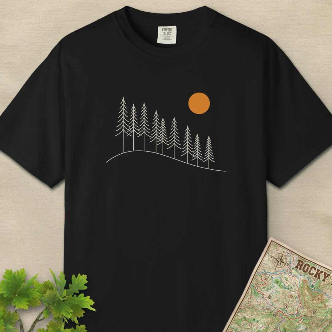 Sunrise Pine Ridge T-Shirt Black Outdoor Nature Tee