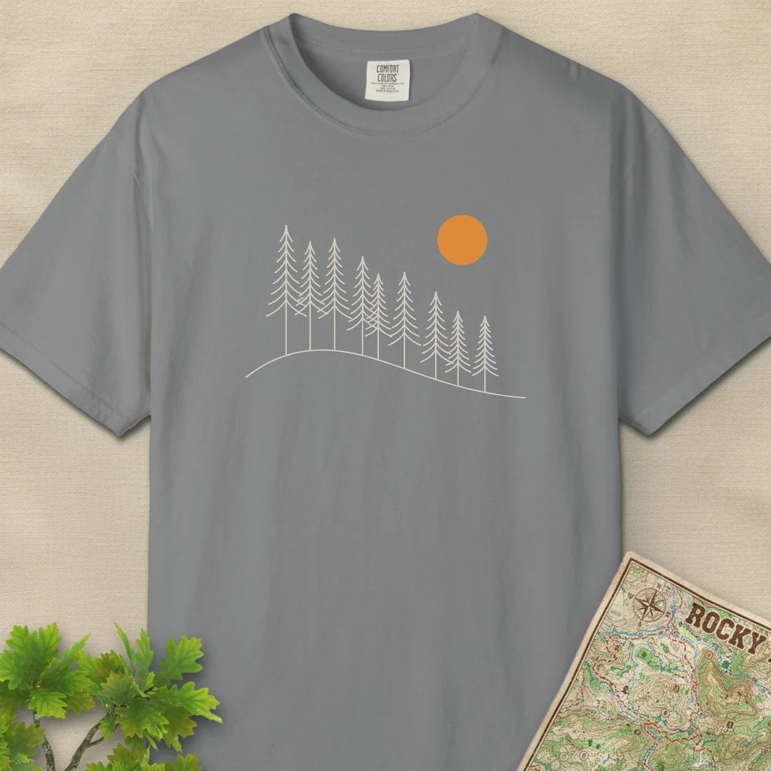 Sunrise Pine Ridge T-Shirt Grey Outdoor Nature Tee