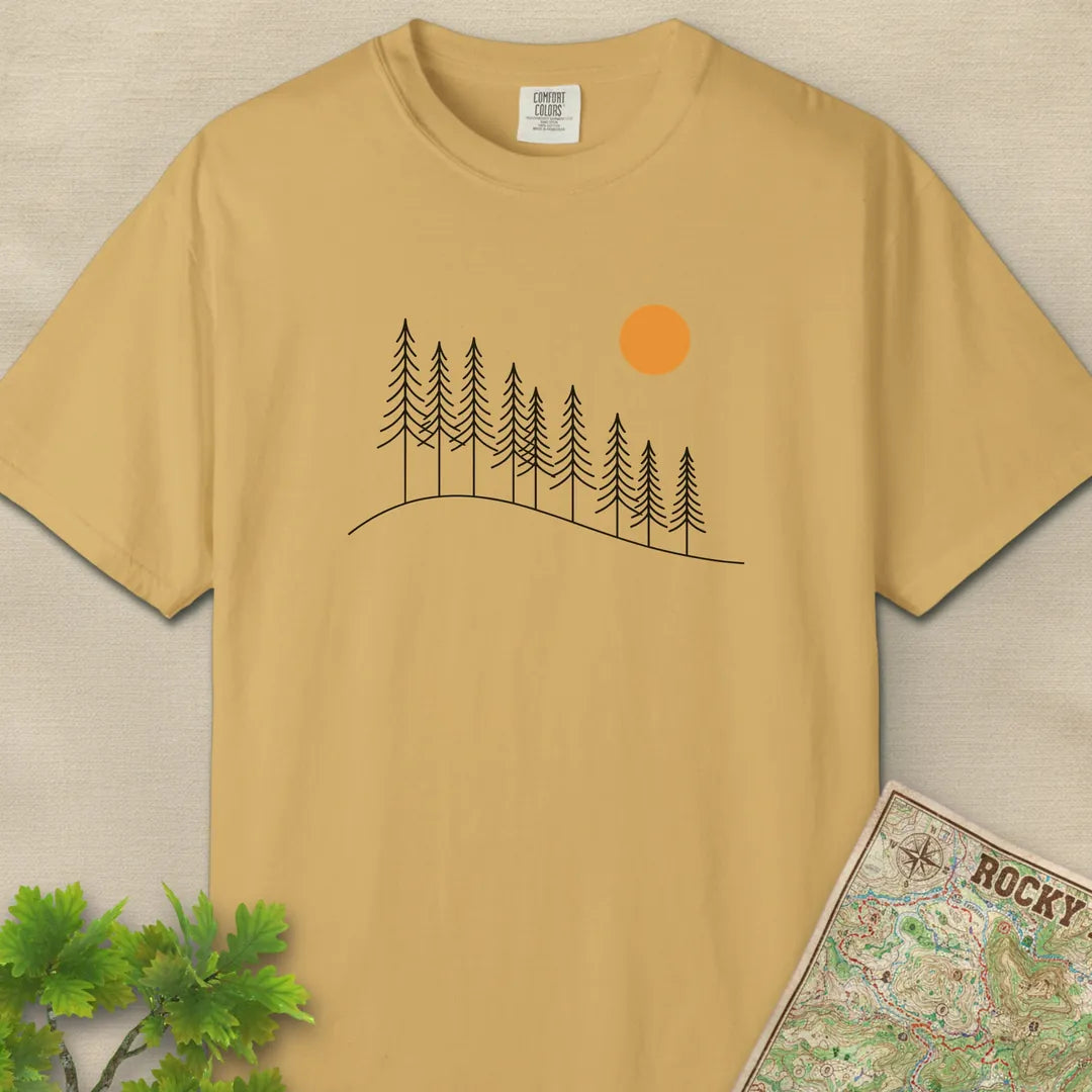 Sunrise Pine Ridge T-Shirt Mustard Outdoor Nature Tee