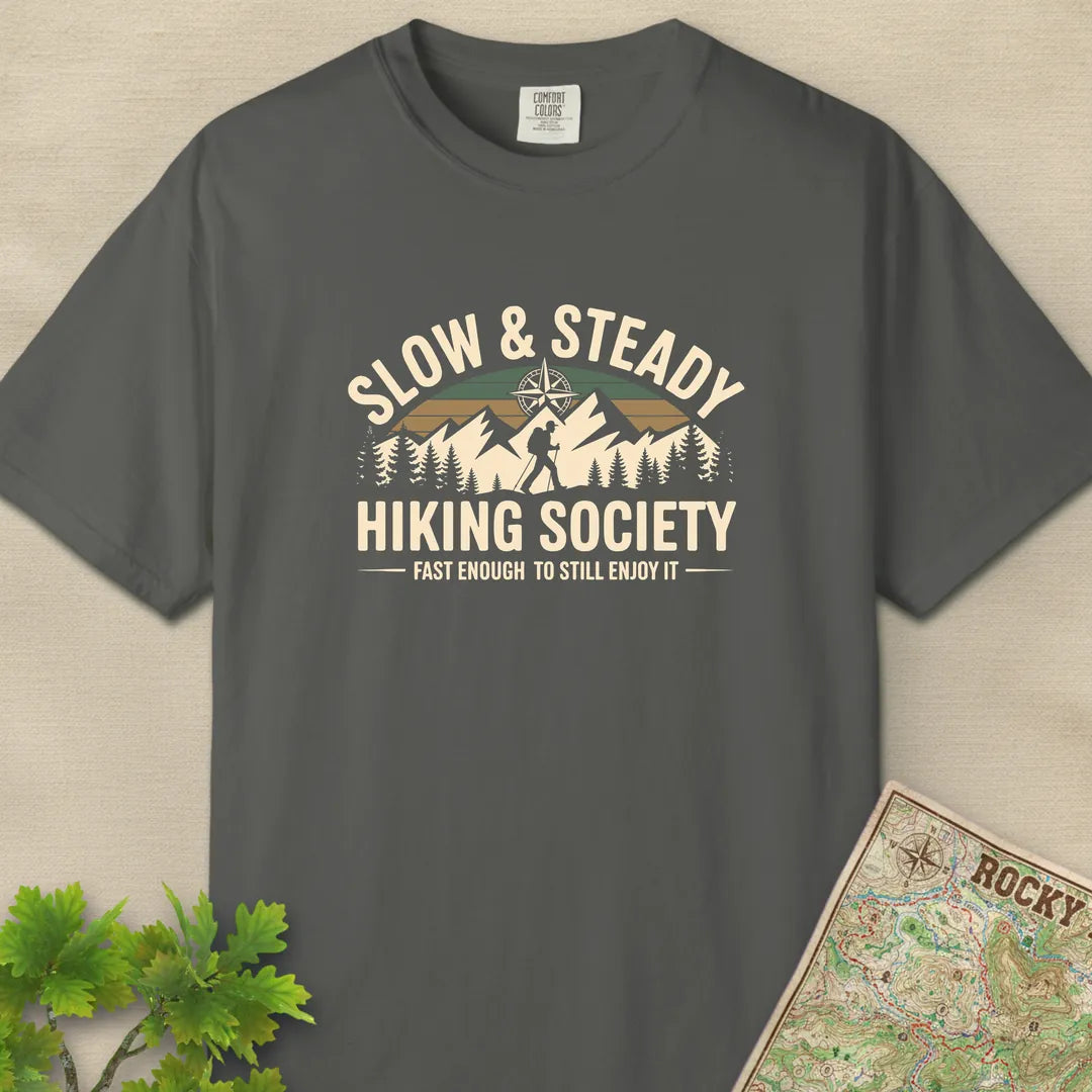 Slow And Steady Hiking Society T-Shirt Pepper Outdoor Nature Tee