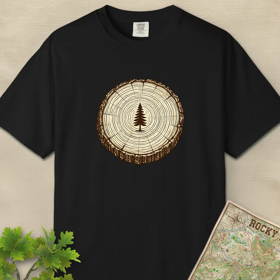 Stump Tree T-Shirt Black Outdoor Nature Tee