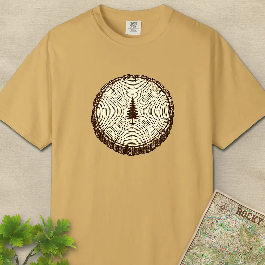 Stump Tree T-Shirt Mustard Outdoor Nature Tee