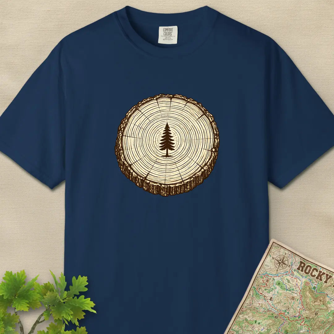 Stump Tree T-Shirt Navy Outdoor Nature Tee