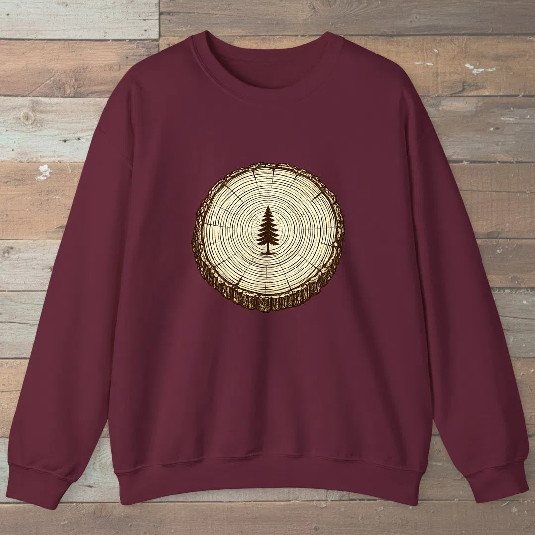 Stump Tree Sweatshirt Maroon Outdoor Nature Tee