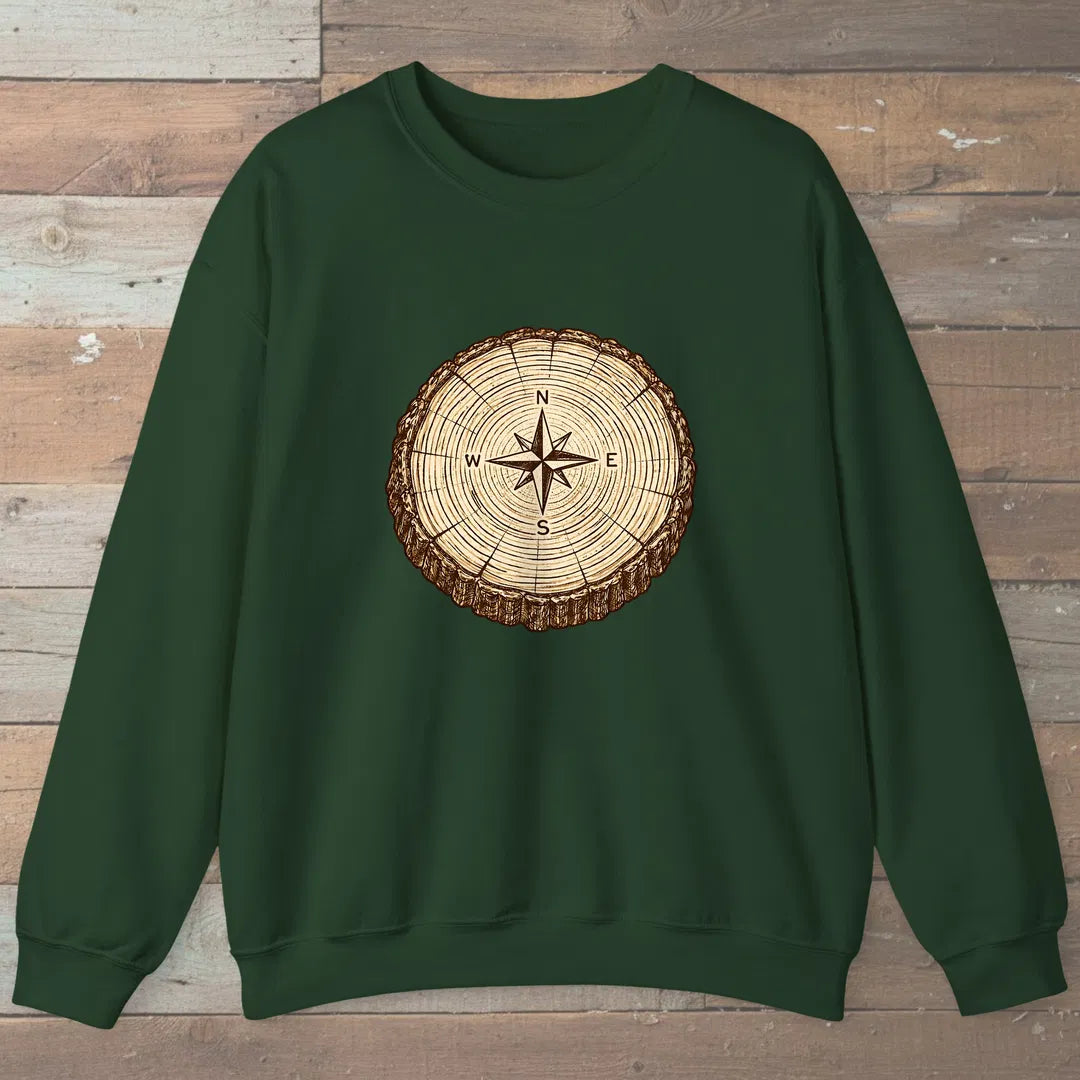Stump Compass Sweatshirt Forest Green Outdoor Nature Tee