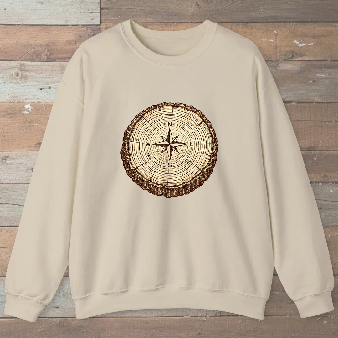 Stump Compass Sweatshirt Sand Outdoor Nature Tee