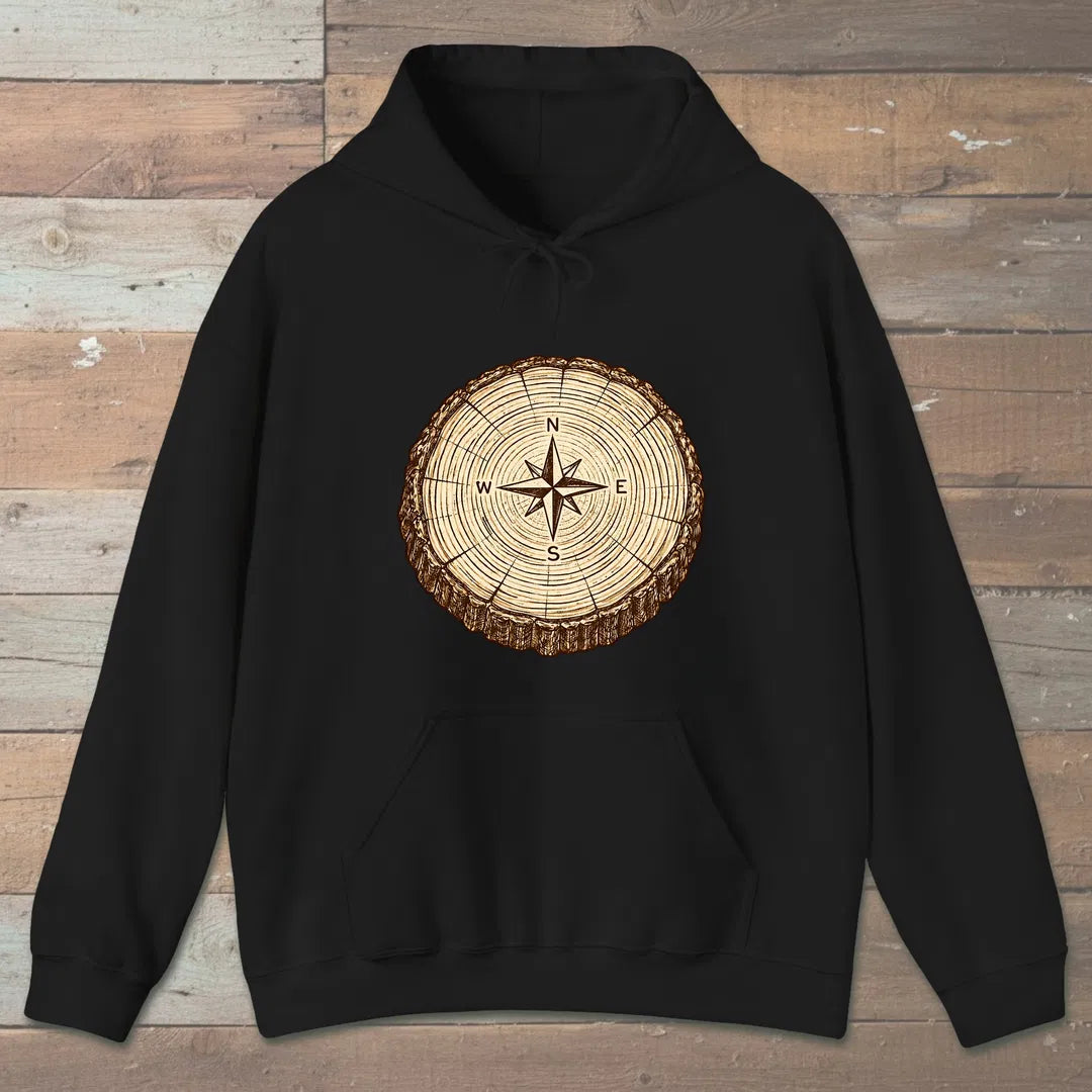 Stump Compass Hoodie Black Outdoor Nature Tee