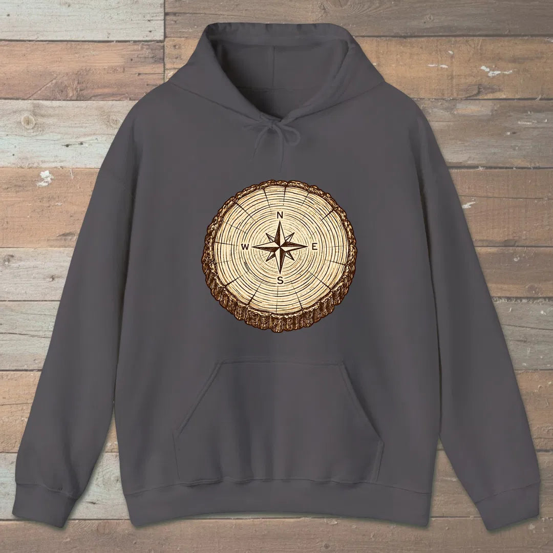 Stump Compass Hoodie Charcoal Outdoor Nature Tee