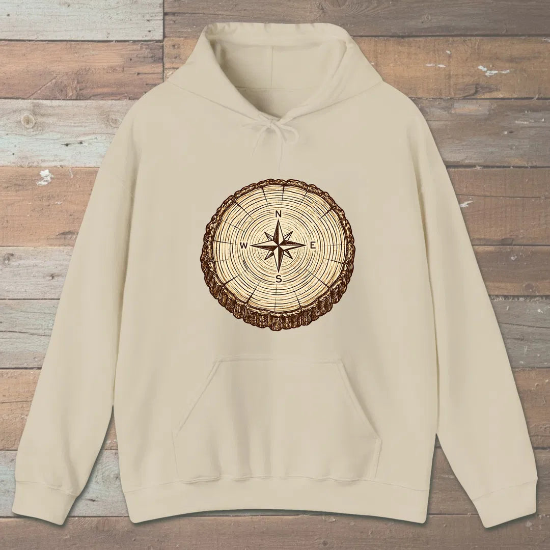 Stump Compass Hoodie Sand Outdoor Nature Tee