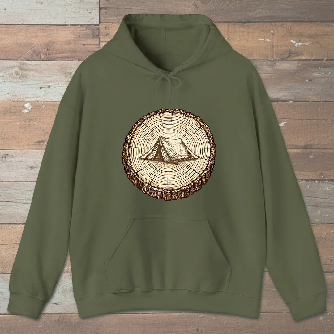 Stump Tent Hoodie Military Green Outdoor Nature Tee