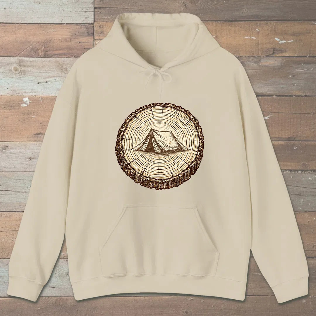 Stump Tent Hoodie Sand Outdoor Nature Tee