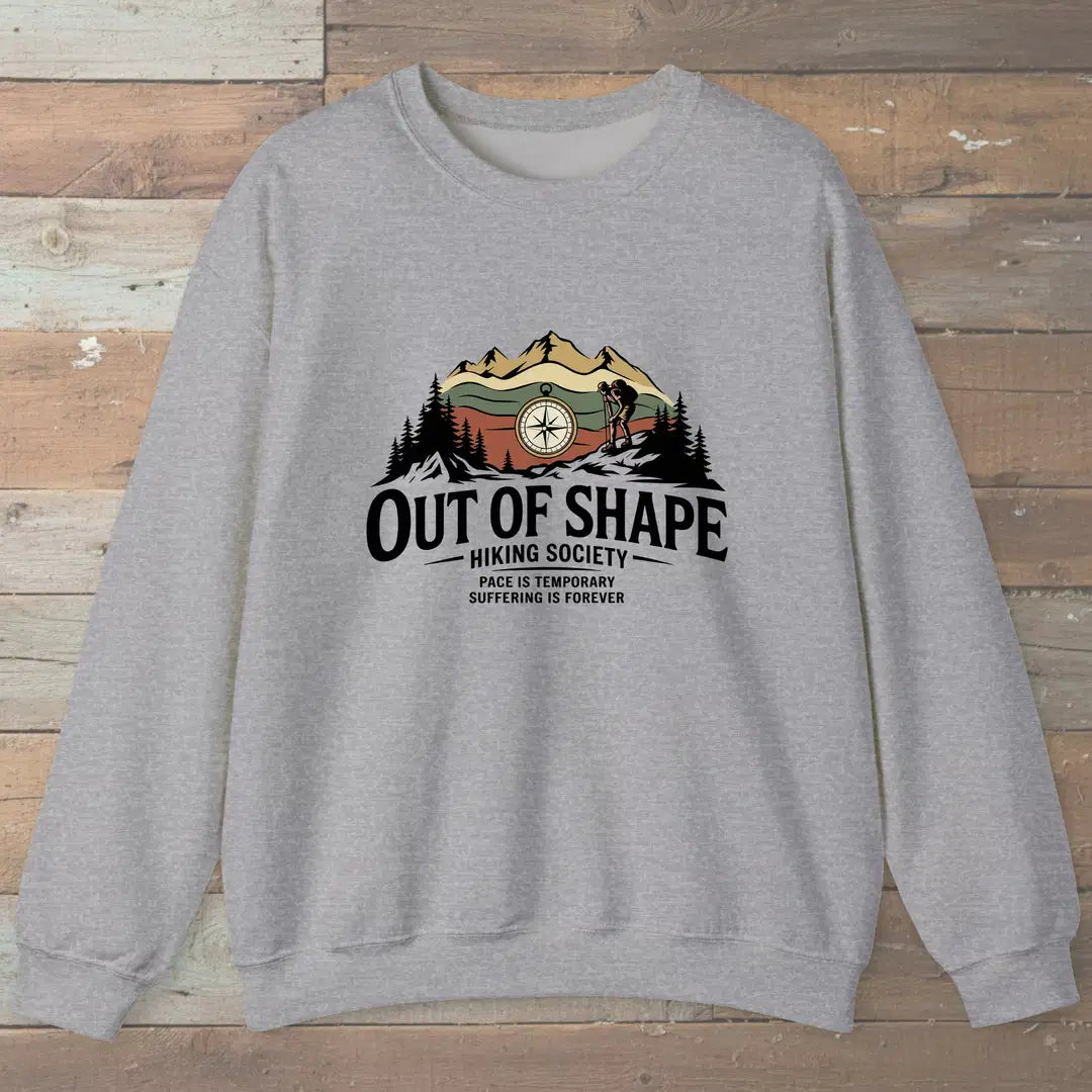 Out Of Shape Hiking Society Sweatshirt Sport Grey Outdoor Nature Tee