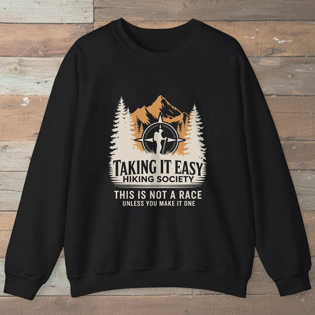Taking It Easy Hiking Society Sweatshirt Black Outdoor Nature Tee