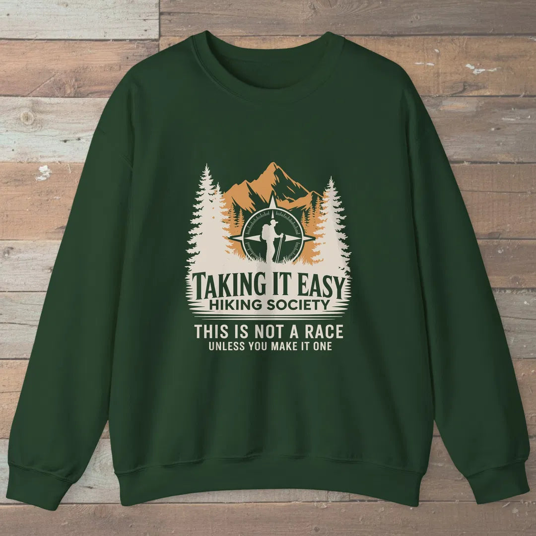 Taking It Easy Hiking Society Sweatshirt Forest Green Outdoor Nature Tee