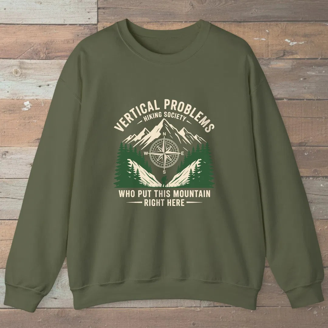 Vertical Problems Hiking Society Sweatshirt Military Green Outdoor Nature Tee