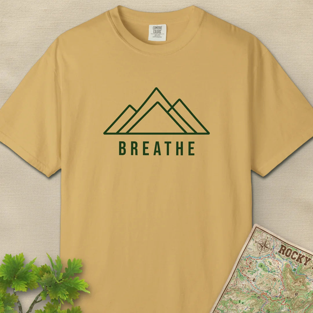 Breathe Mountain T-Shirt Mustard Outdoor Nature Tee
