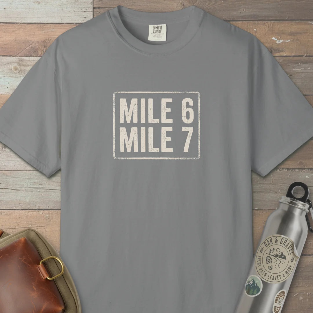 Mile 6 Mile 7 Trail Marker T-Shirt Grey Outdoor Nature Tee