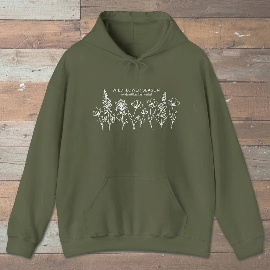 Wildflower Quiet Hoodie Military Green Outdoor Nature Tee