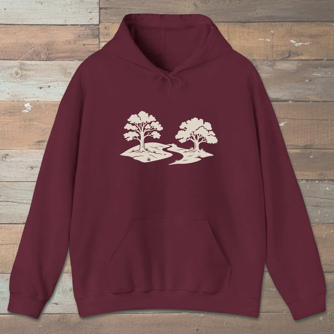 Still Grove Path Hoodie Maroon Outdoor Nature Tee