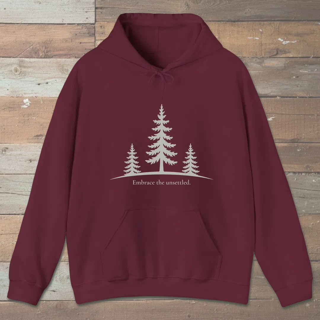 Embrace The Unsettled Hoodie Maroon Outdoor Nature Tee