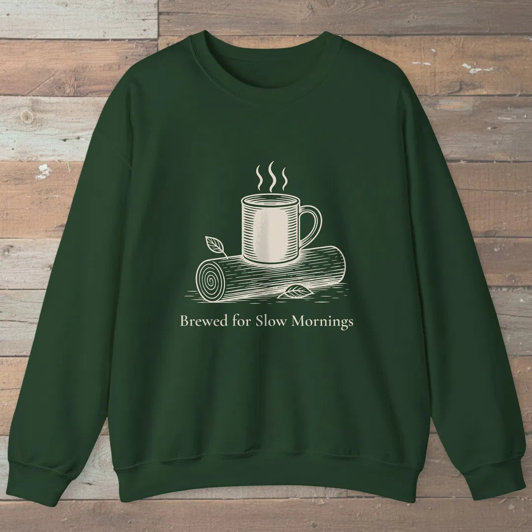 Slow Mornings Sweatshirt Forest Green Outdoor Nature Tee