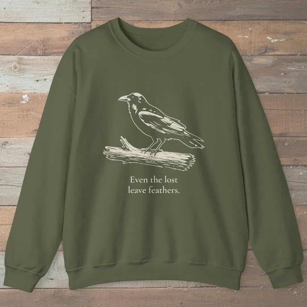 Lost Feathers Sweatshirt Military Green Outdoor Nature Tee