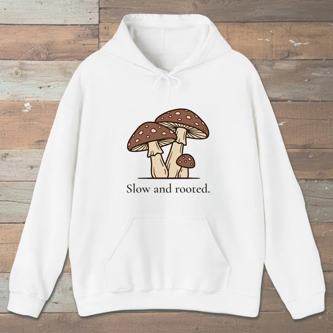 Slow And Rooted Hoodie White Outdoor Nature Tee