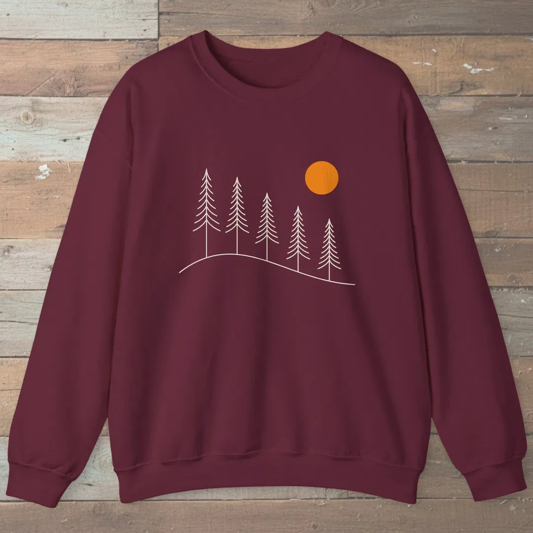 Golden Hour Ridge Sweatshirt Maroon Outdoor Nature Tee