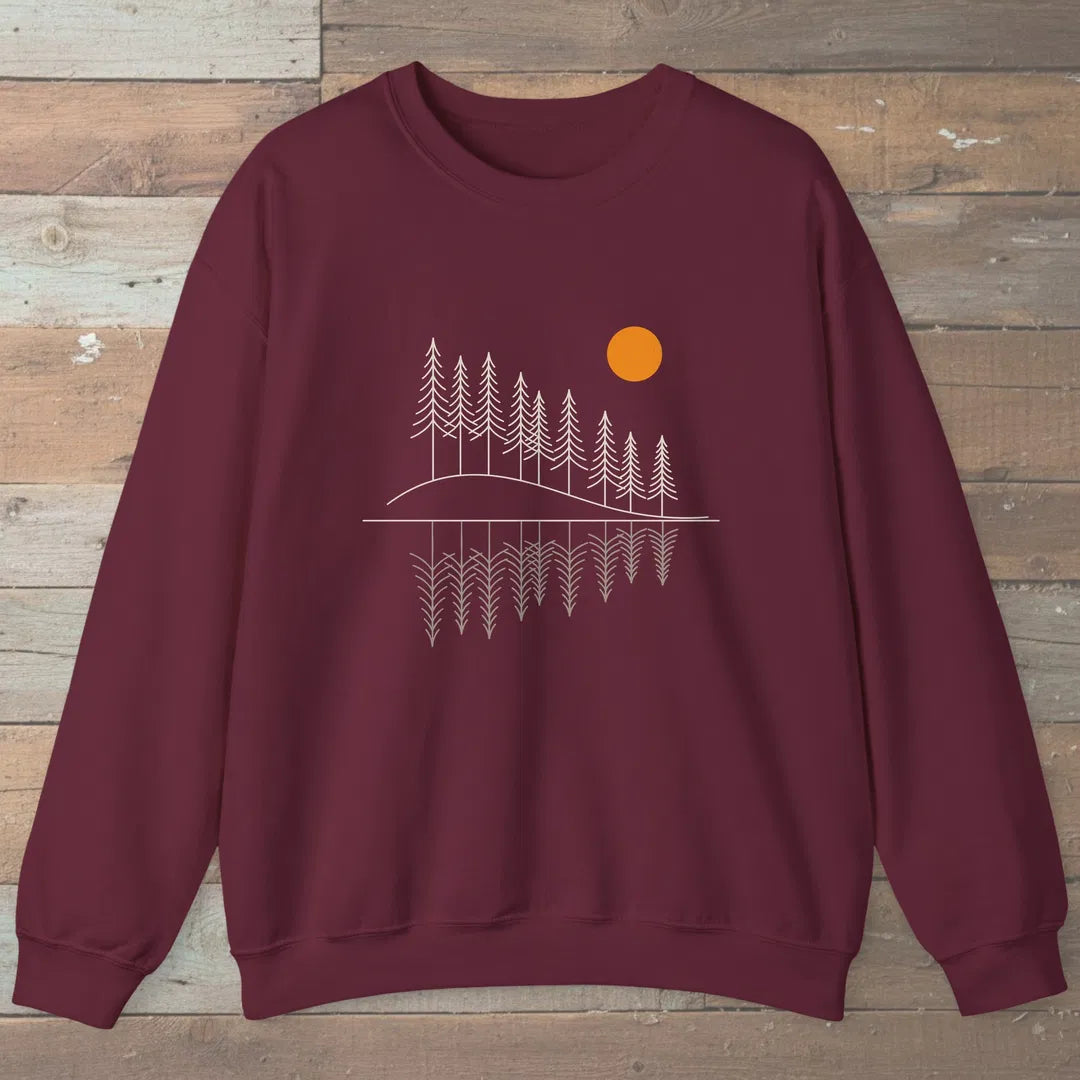 Forest Reflection Sweatshirt Maroon Outdoor Nature Tee
