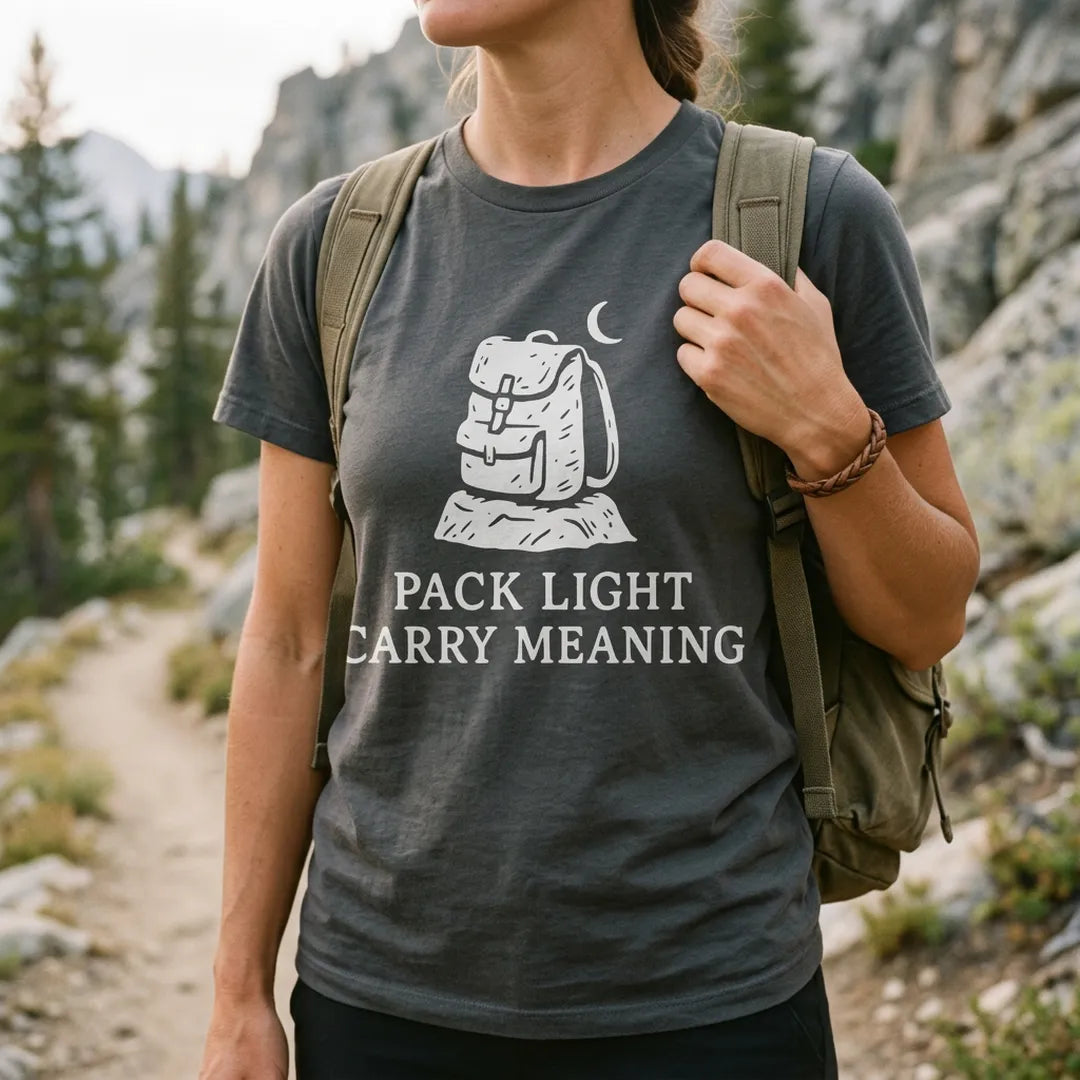 Pack Light Carry Meaning T-Shirt Outdoor Nature Tee