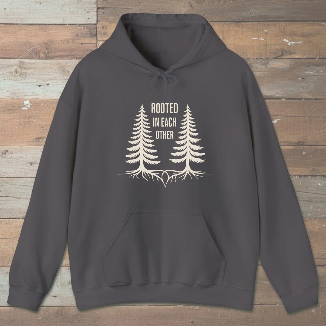 Rooted In Each Other Hoodie Charcoal Outdoor Nature Tee