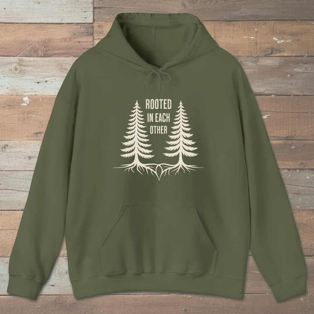 Rooted In Each Other Hoodie Military Green Outdoor Nature Tee