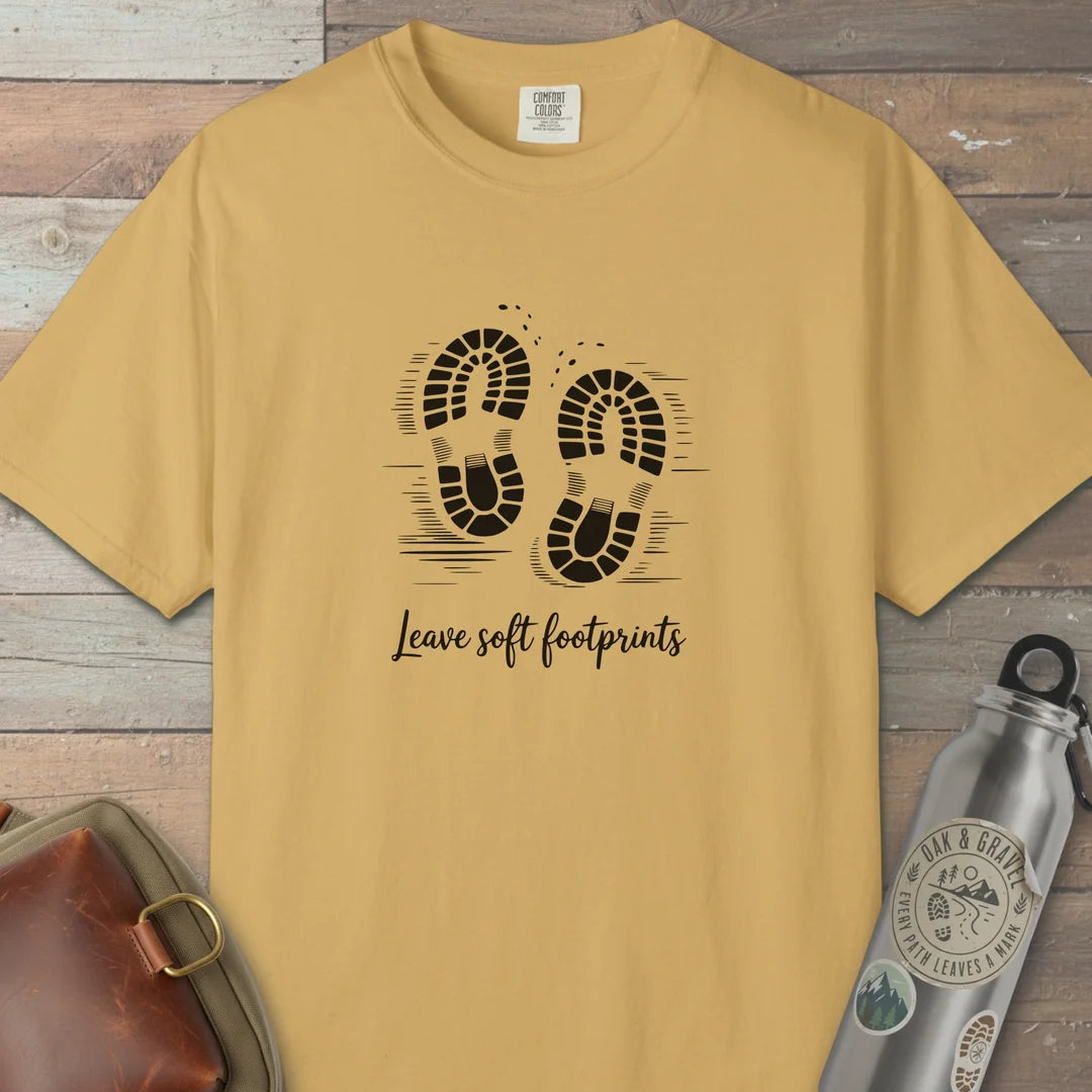 Leave Soft Footprints T-Shirt Mustard Outdoor Nature Tee