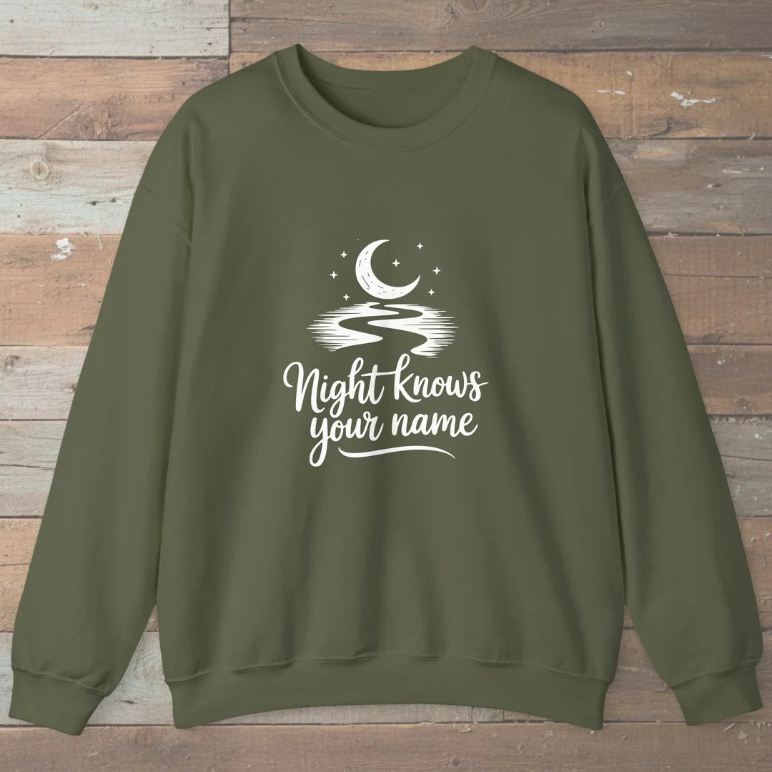 Night Knows Your Name Sweatshirt Military Green Outdoor Nature Tee