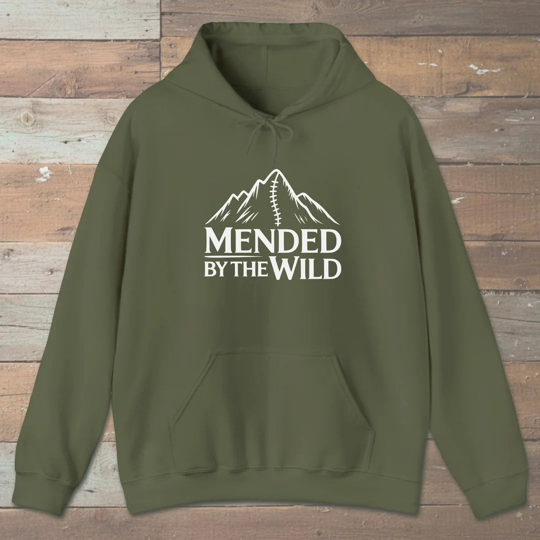 Mended By The Wild Hoodie Military Green Outdoor Nature Tee