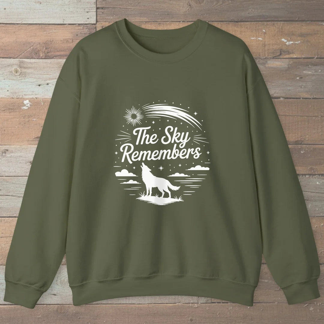 The Sky Remembers Sweatshirt Military Green Outdoor Nature Tee