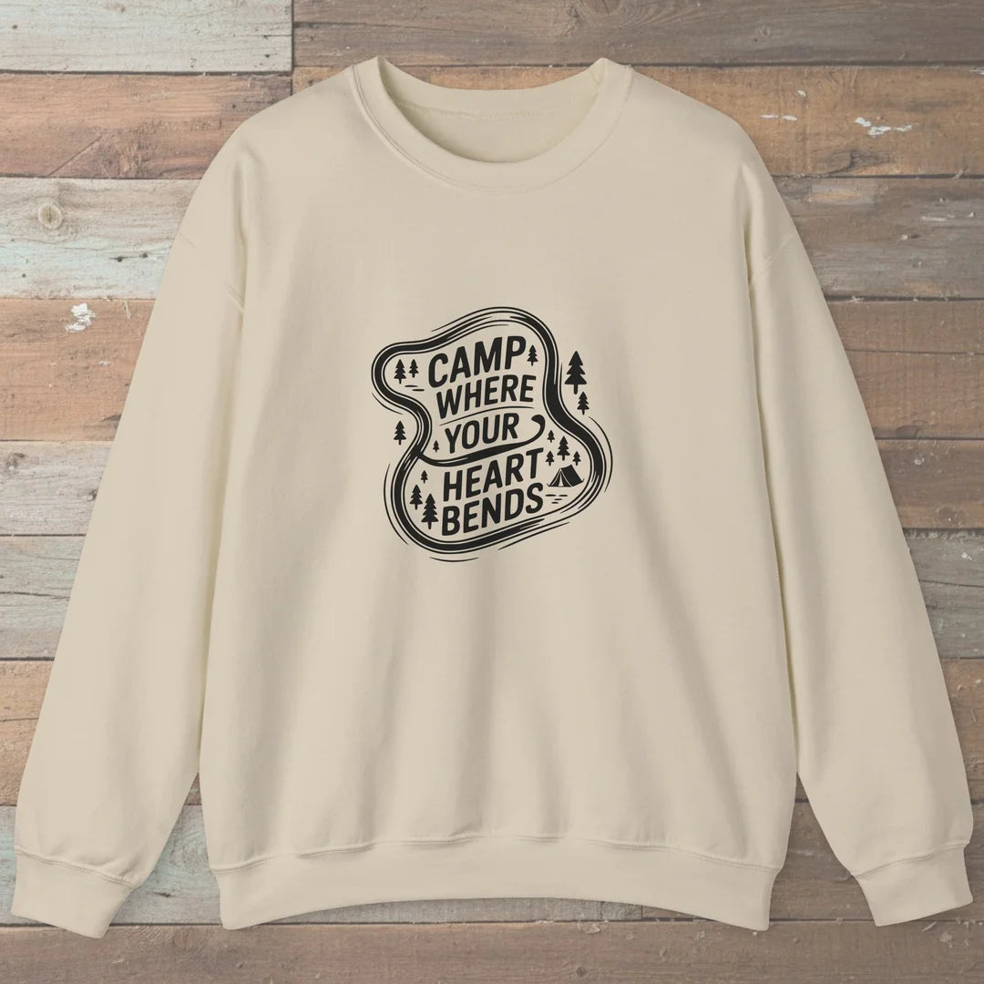 Camp Where Your Heart Bends Sweatshirt Sand Outdoor Nature Tee