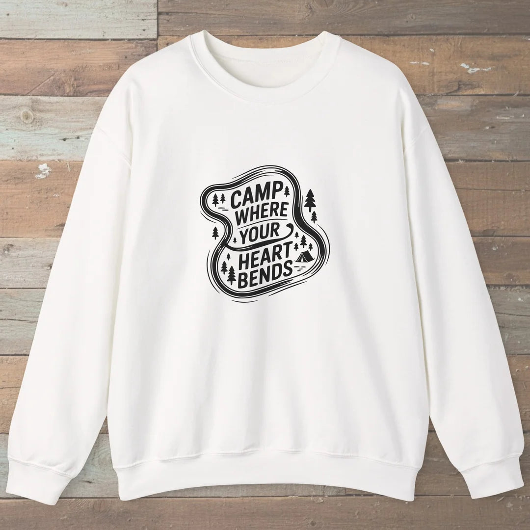 Camp Where Your Heart Bends Sweatshirt White Outdoor Nature Tee