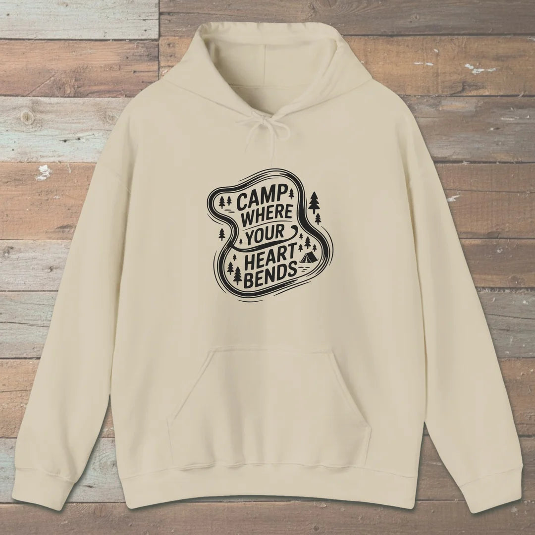 Camp Where Your Heart Bends Hoodie Sand Outdoor Nature Tee