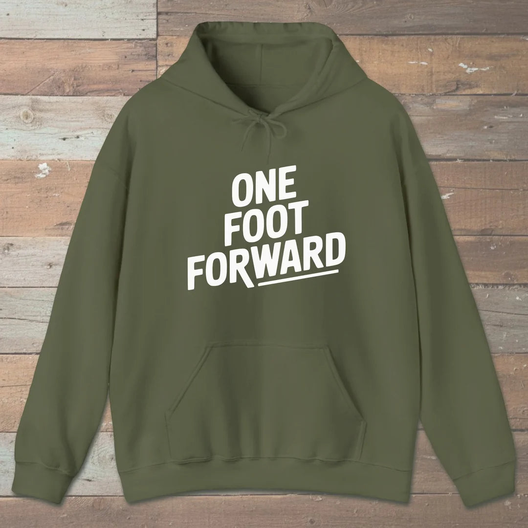 One Foot Forward Hoodie Military Green Outdoor Nature Tee