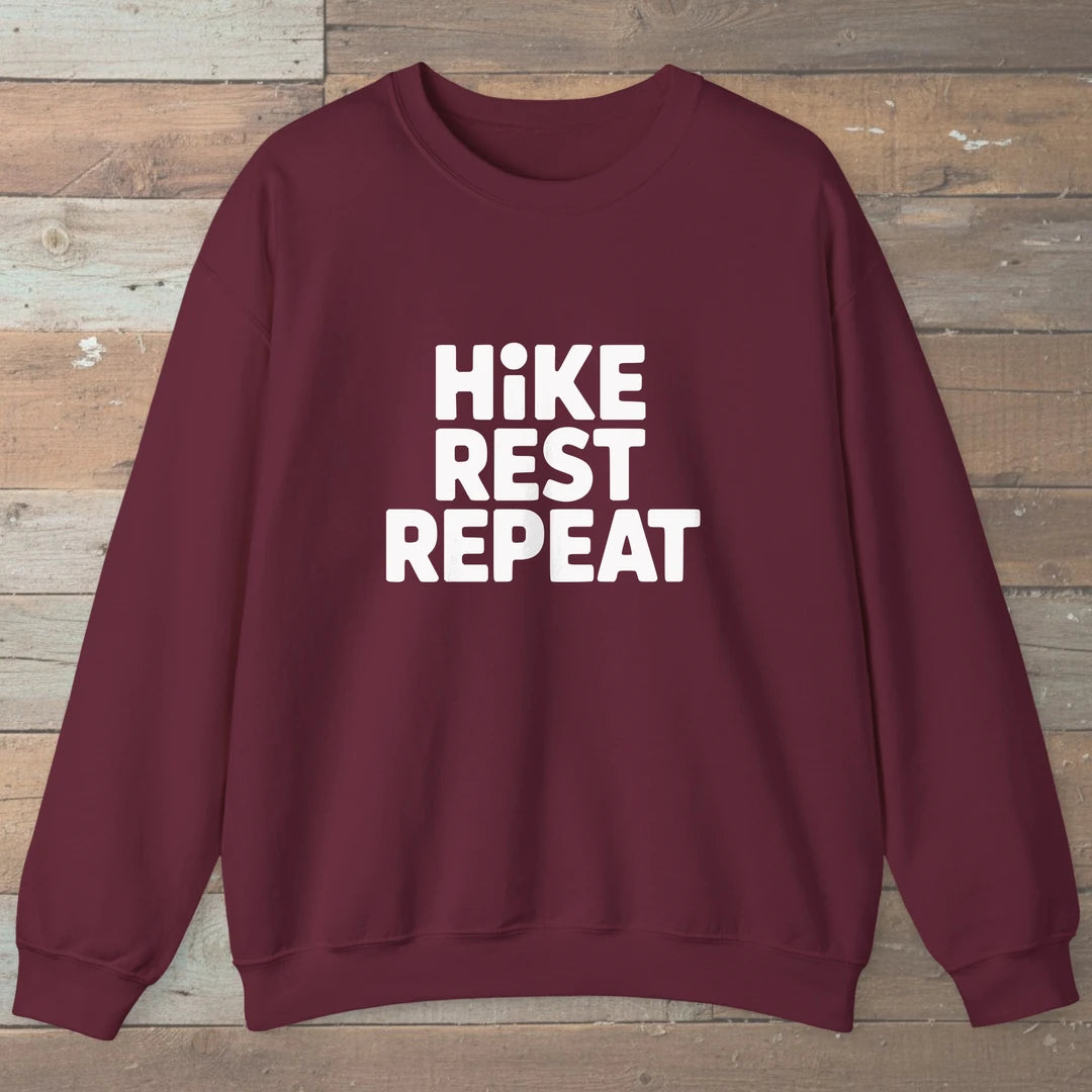 Hike Rest Repeat Sweatshirt Maroon Outdoor Nature Tee