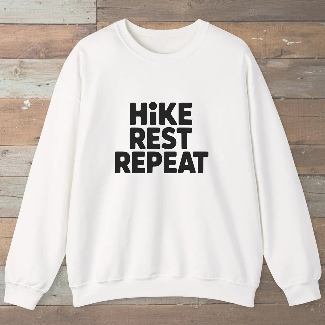 Hike Rest Repeat Sweatshirt White Outdoor Nature Tee
