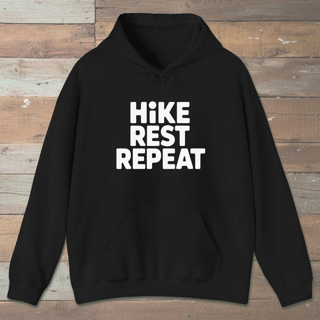 Hike Rest Repeat Hoodie Black Outdoor Nature Tee