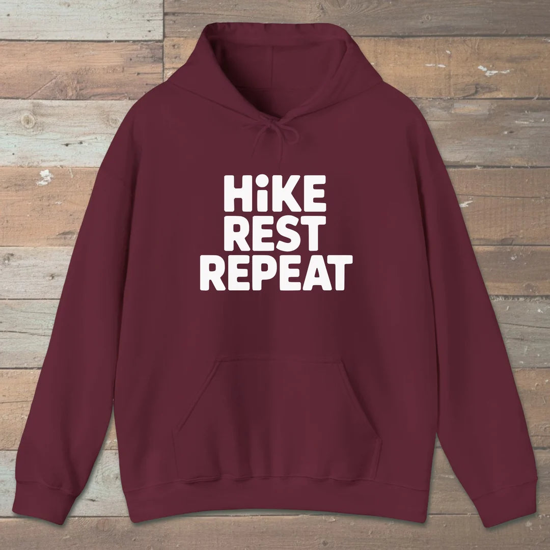Hike Rest Repeat Hoodie Maroon Outdoor Nature Tee