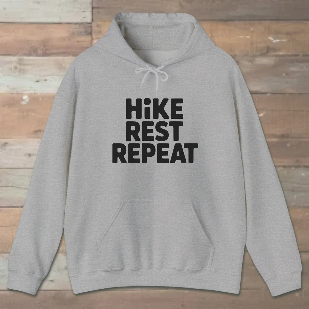 Hike Rest Repeat Hoodie Sport Grey Outdoor Nature Tee