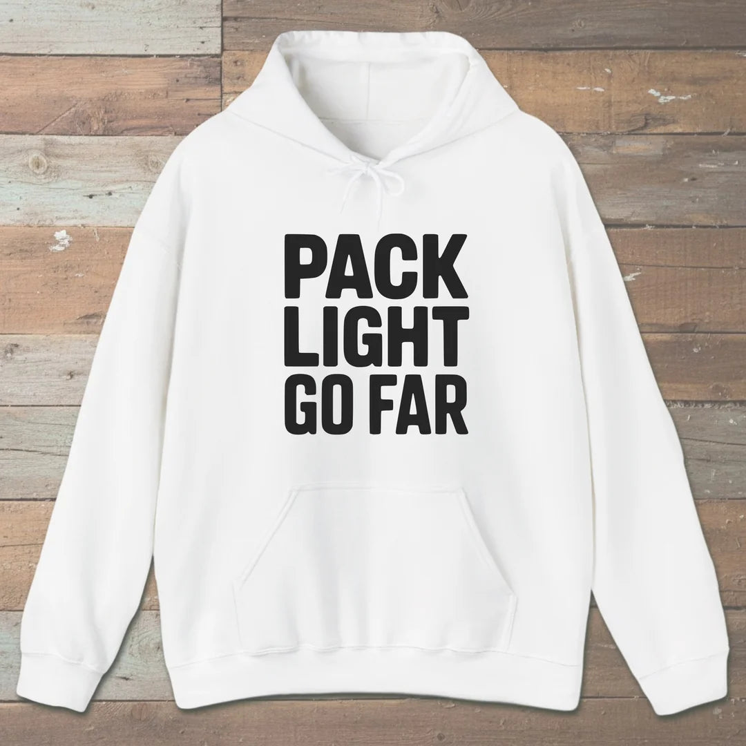 Pack Light Go Far Hoodie White Outdoor Nature Tee